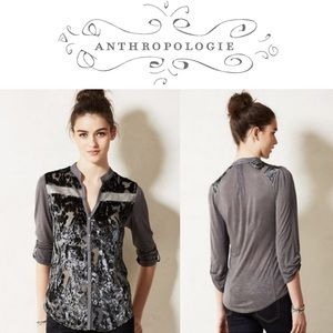 Anthropologie Kitsalano Velvet & Silk Blend Burnout Blouse by TINY Sz M